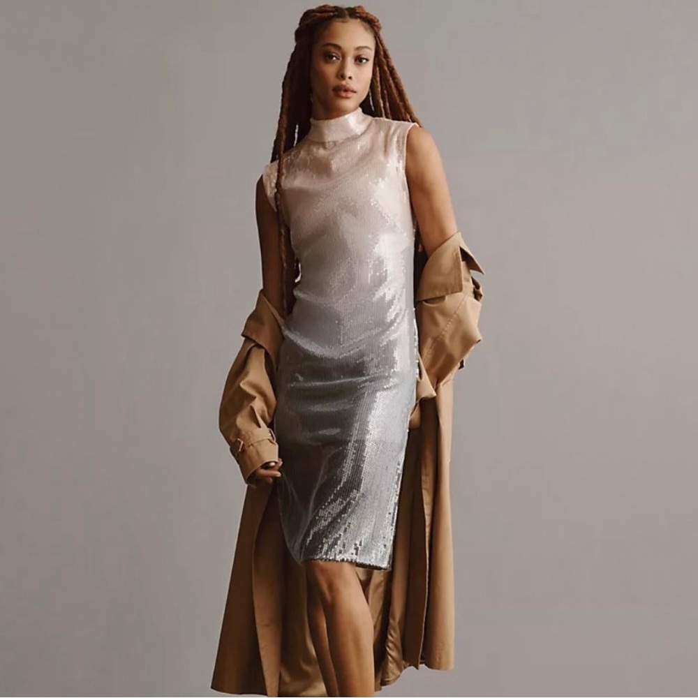 Anthropologie Sleeveless Mock-Neck Slim Sequin Midi Dress NWT